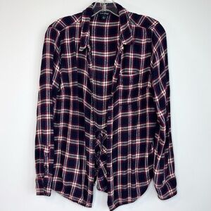 Lucky Brand Split Back Flannel Shirt Women’s Size Large Button Down Drop Tail